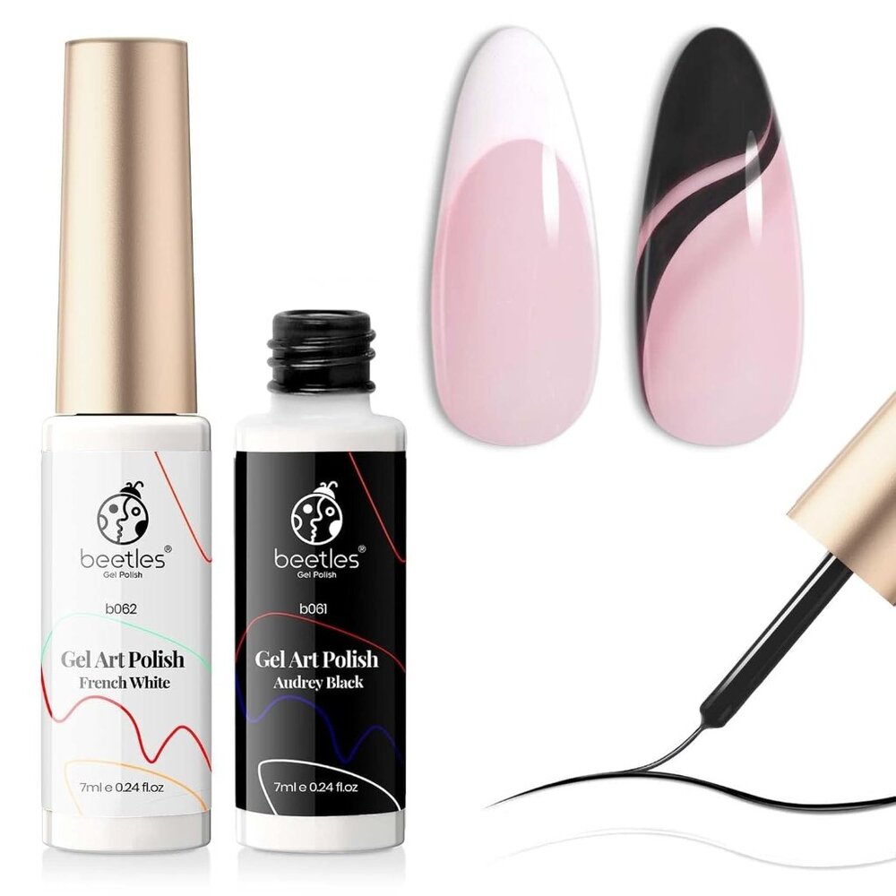 Nail Art Liner Gel Polish Set- 2 Popular Black White Colors Nail Polish Gel Pain